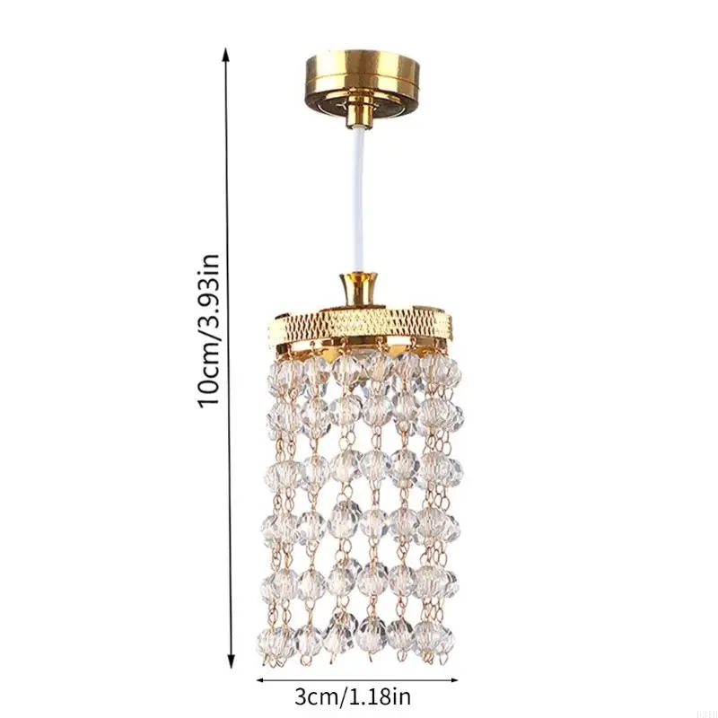 โคมระย้าคริสตัลขนาดเล็ก 1/12 สำหรับบ้านตุ๊กตาพร้อมไฟ LED ง่าย ๆ ติดตั้งอุปกรณ์เสริมโลหะอุปกรณ์เสริม p31b