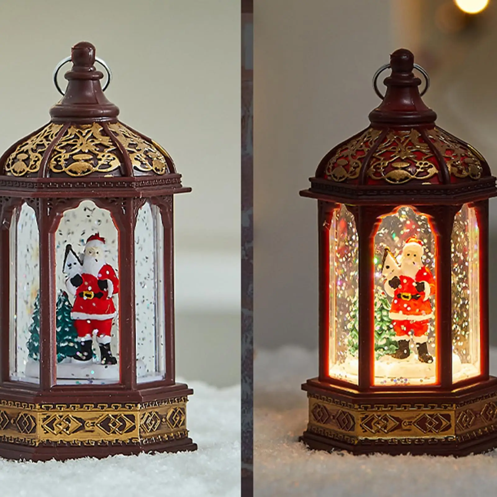 Christmas Snow Globe Lantern Water Swirling Snow Globe Lantern Lighted Ornament Festive Decor for Decoration Desk Gathering Home