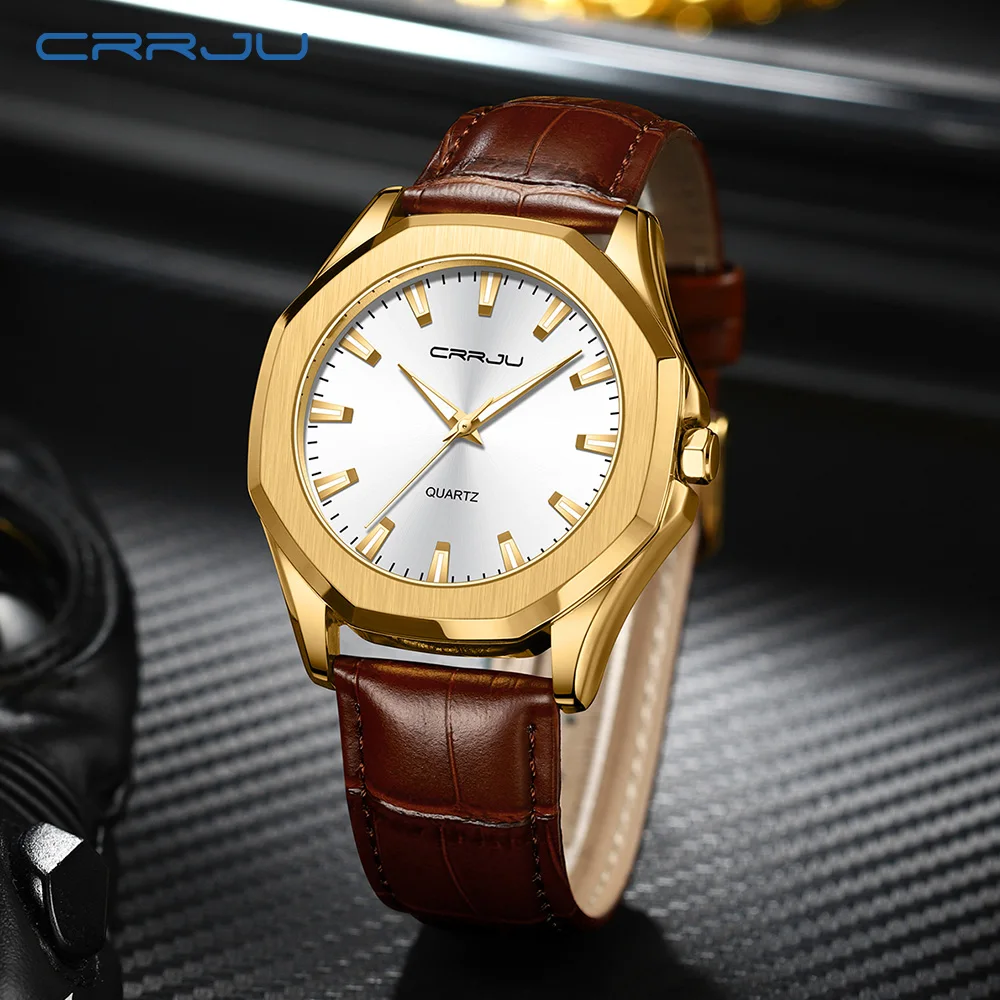 CRRJU-Montre à Quartz MinimalMust avec Bracelet en Cuir pour Homme, Horloge Masculine, Mains Shoes Simples, Décontracté, Nouveau