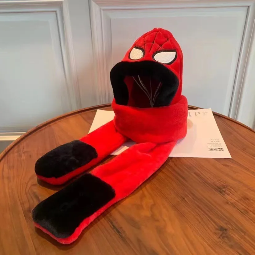 Disney Spider-Man bufanda sombrero guantes conjuntos lindo dibujos animados niño felpa protección contra el frío y retención de calor regalos de vacaciones