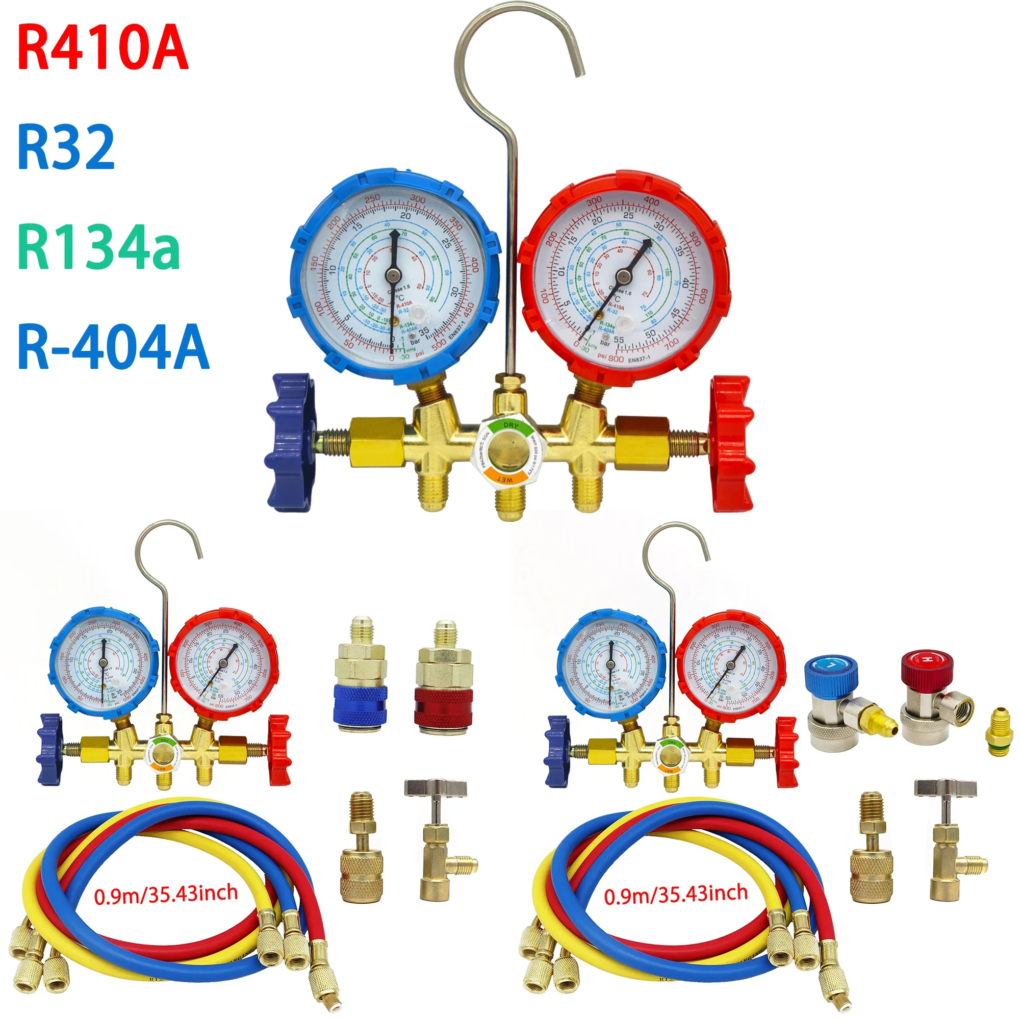

3-Way AC Manifold Gauge Set w/ Hoses for R410A/R32/R134a/R404A | Automotive HVAC Refrigerant Diagnostic Tool