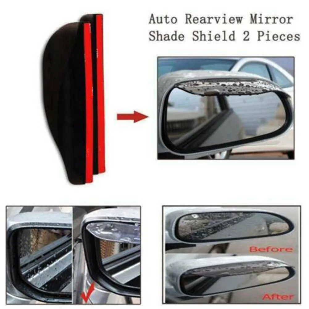 Rain Board Side Rear Mirror Visor Rear View Black Transparent Parts Replacement Rubber Sun Visor 1 Pair 18*6CM