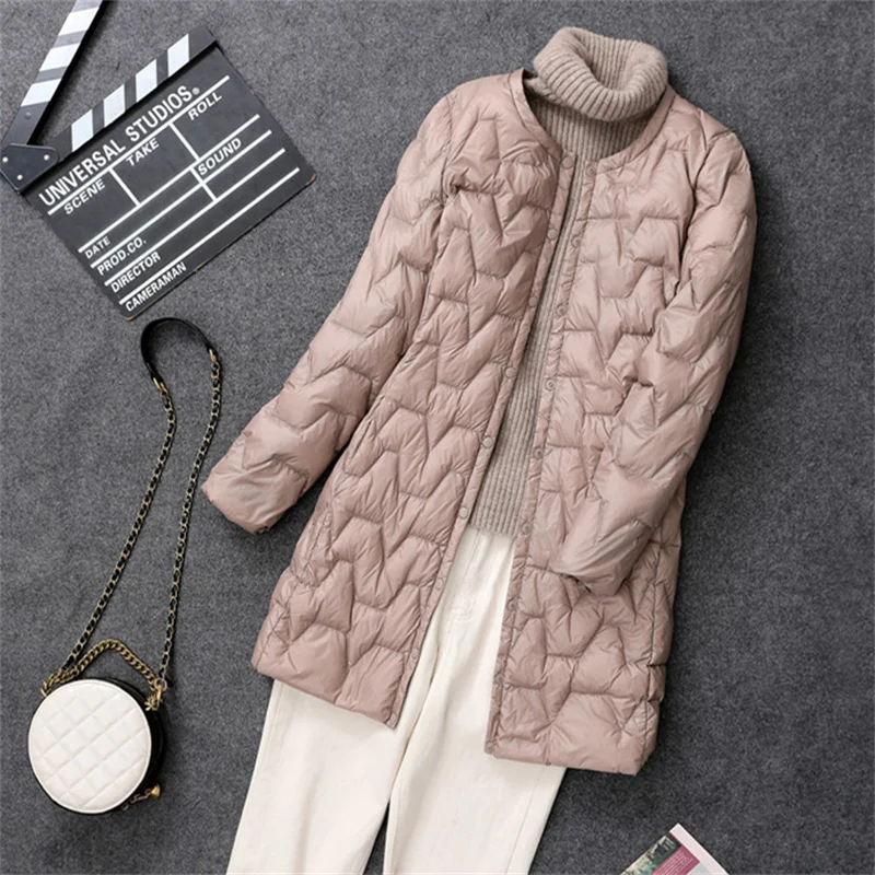 Autumn Winter Single Breasted Down Coat Women Light Thin White Duck Down Jacket Female Warm Bigsize Long Puffer Parkas Outwears