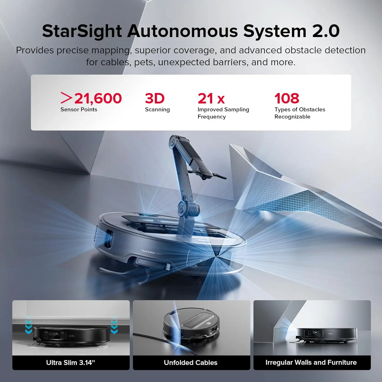 Z70 Vacuum Cleaner Mop 22000Pa High Suction 22mm Mop Lift 108-Object Recognition Home Pet