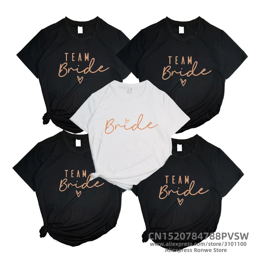 Gold Team Bride Letter Divertente maglietta da donna Bride To Be Squad Evjf Bachelorette Hen Party Damigella d'onore Matrimonio Top Tee