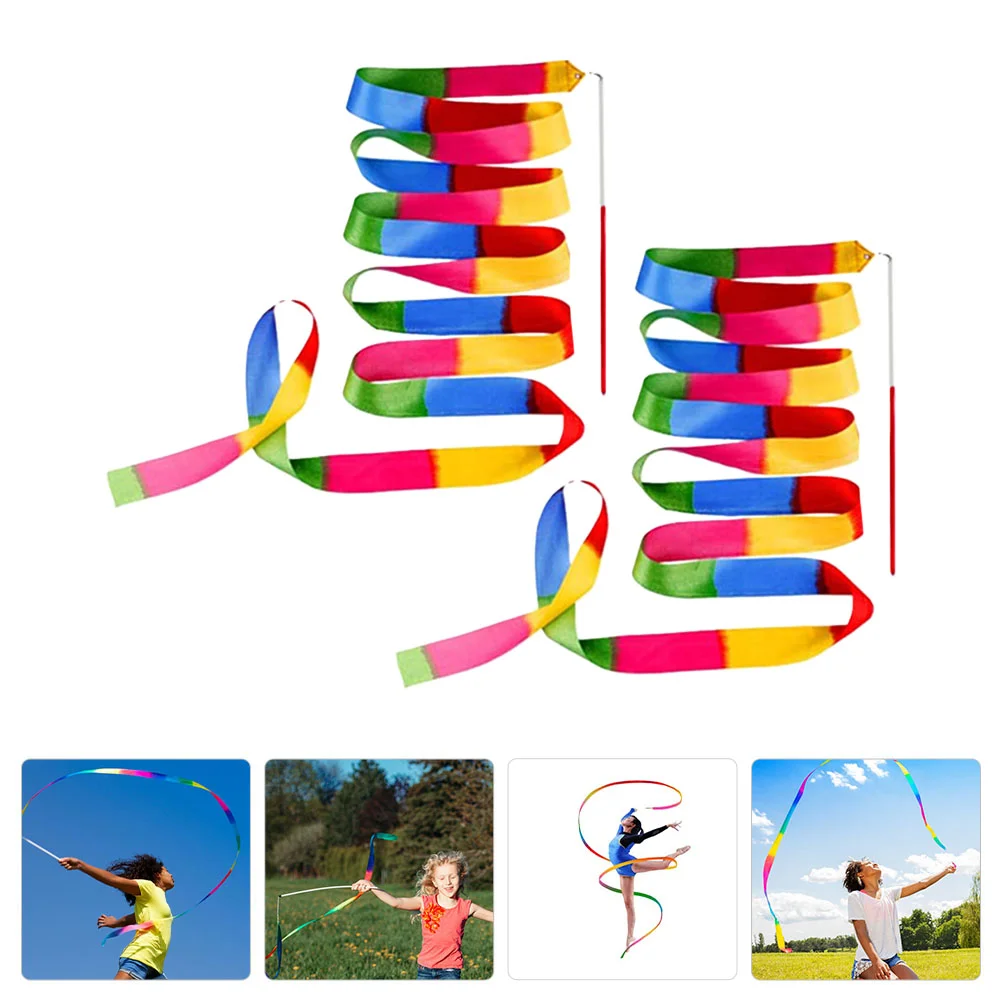 

2 Pcs Gymnastics Ribbon Portable Dancing Ribbons Colorful Dance Colored Hardcover Performing Abs Silk Cloth Rhythmic Child