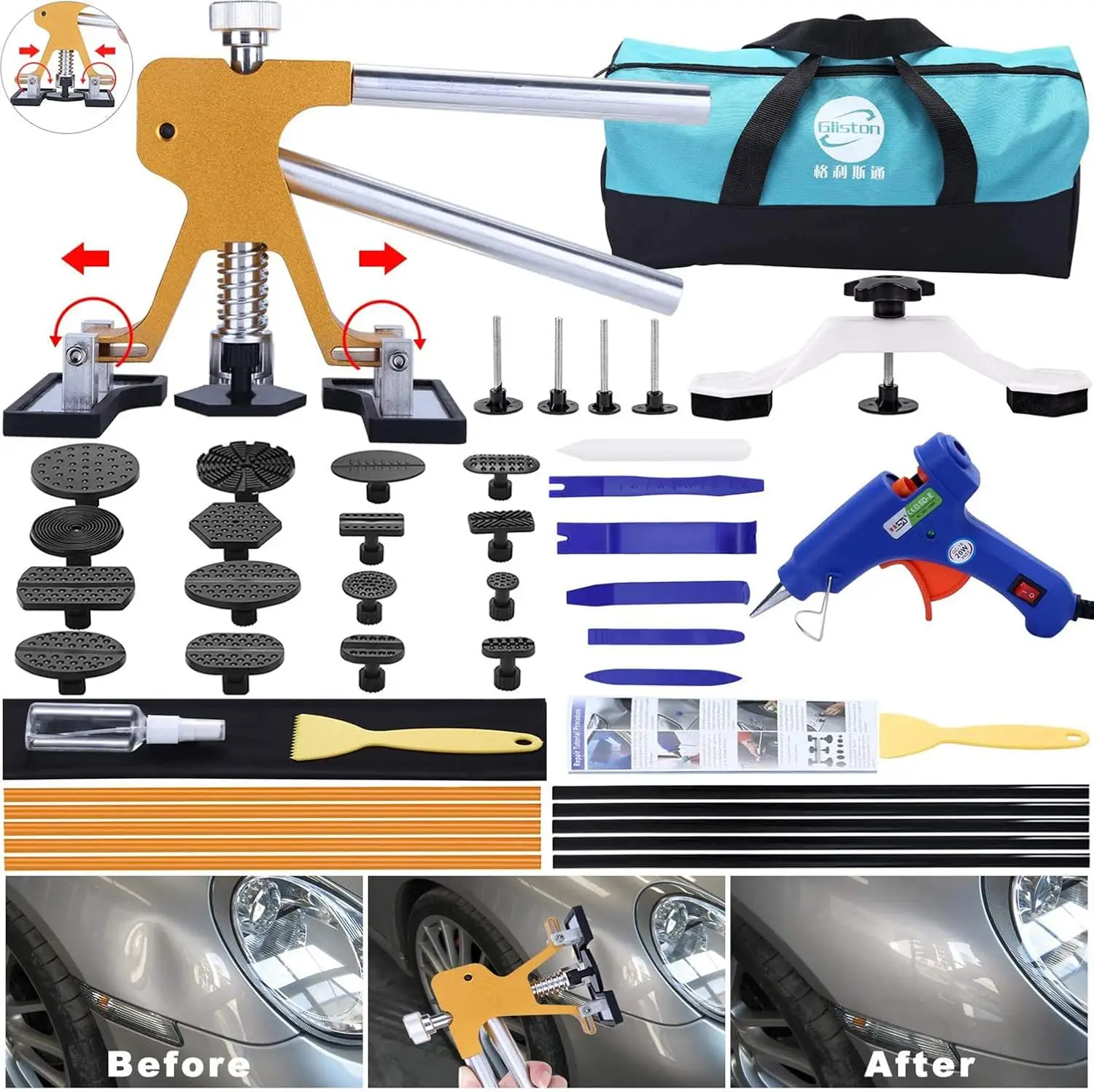 

45pcs Paintless Dent Repair Kit, Adjustable Dent Puller, Golden Lifter & Bridge Tool for Cars, Motorcycle, Refrigerator