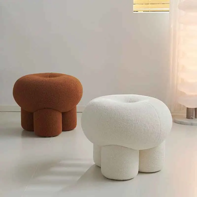 Round Dressing Stool,Creative Lamb Velvet Stool,Change Shoe Stool,Footstool,Living Room Sofa Low Stool,Leisure Chair,Mobile Seat