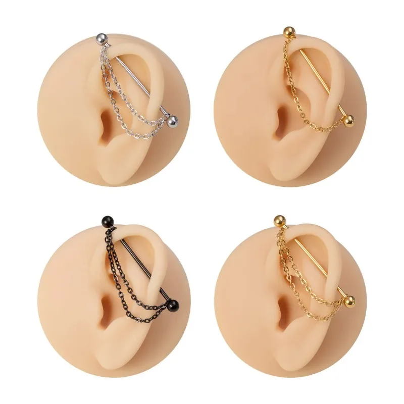 1 Pc New Simple Lever Ear Piercing Fashion Personality One Word Chain Earrings Korean Small Fresh Forest Earrings