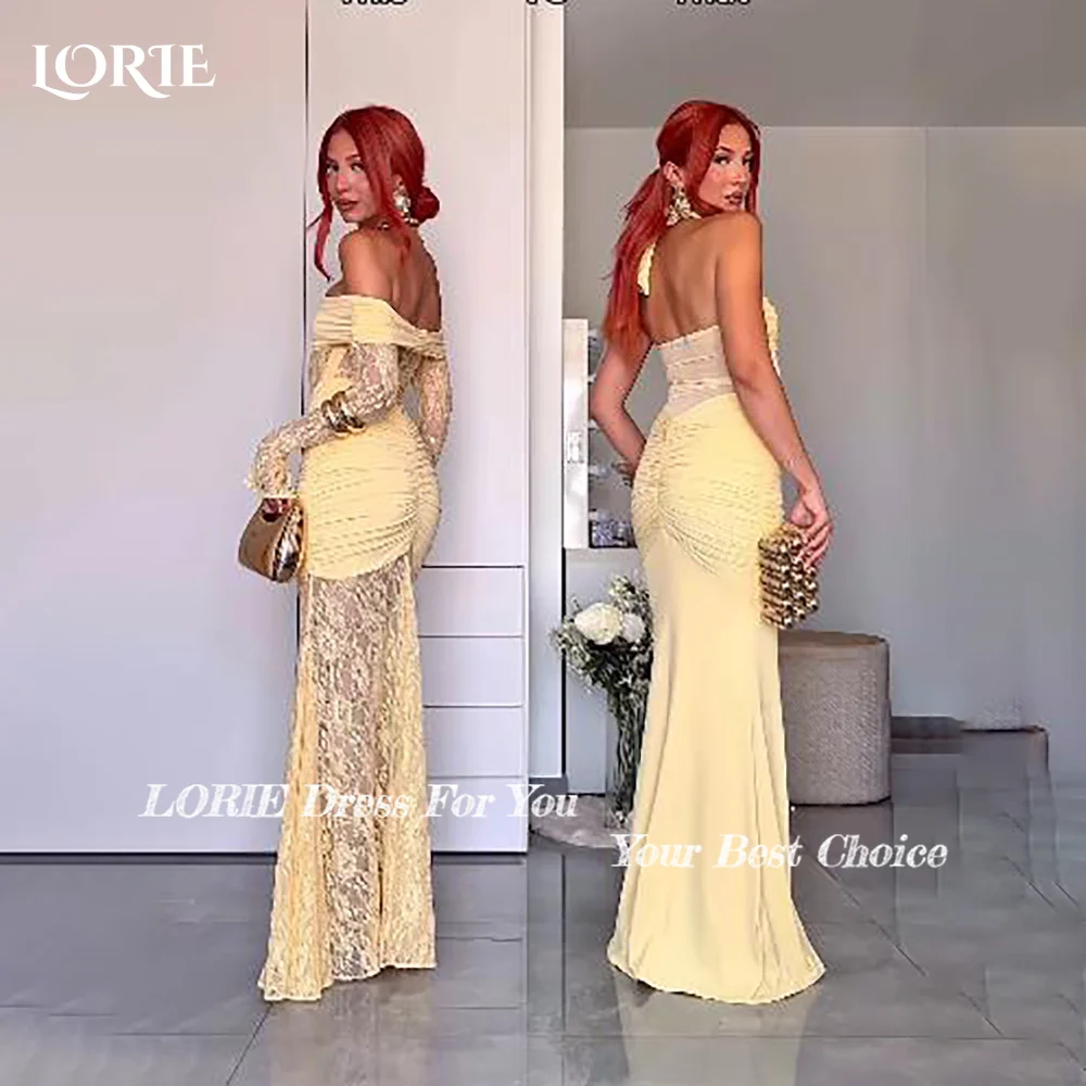 فستان سهرة بحورية البحر من LORIE شال كريب مثير مزين بالدانتيل فستان حفلة موسيقية الوهم مشد ذيل طول الأرض فستان حفلة مخصص