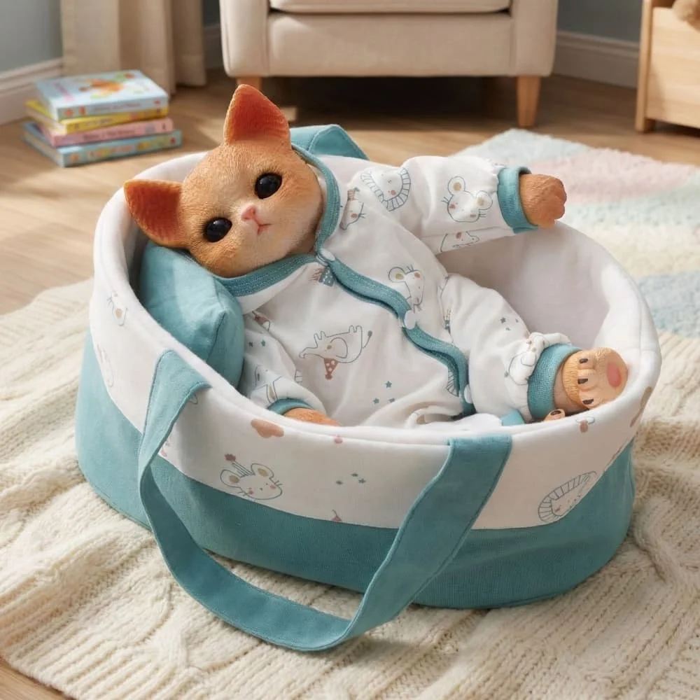 Cloveray14 inch Realistic Rebirth Basket Cute Kitten Doll 35 cm Soft Cloth Filled With Cotton Companion Toys