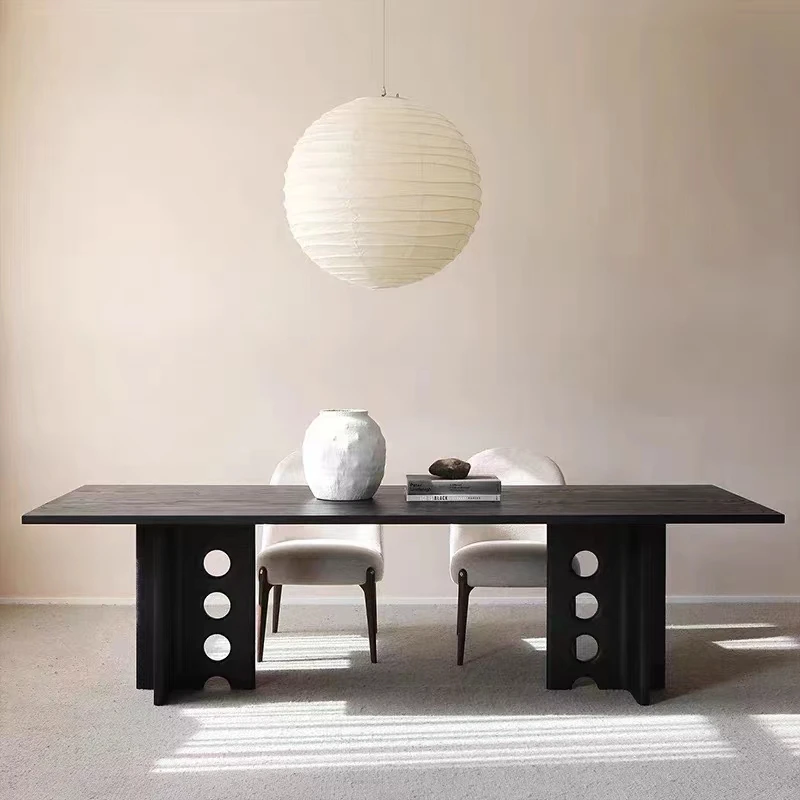 Dining table black retro desk desk, rectangular workbench excluding chairs