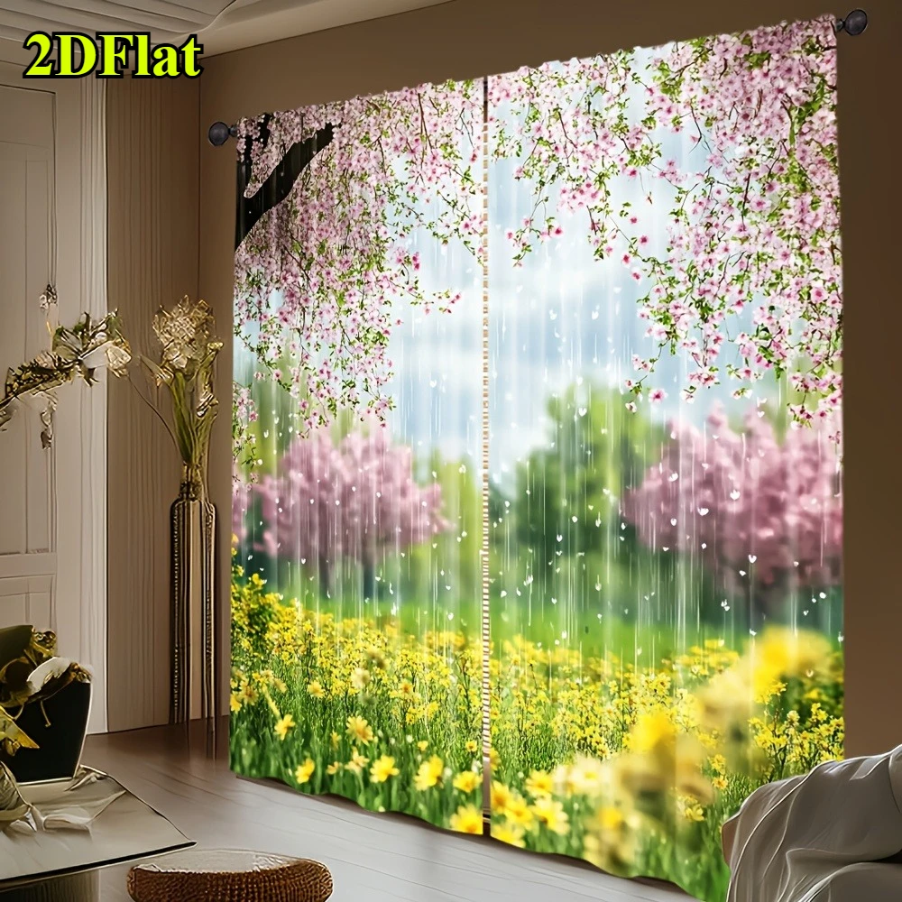 Aesthetic Floral Spring Blossom Curtains Window Panel Polyester Drapes for Living Room Bedroom Boho Chic Home Decor Shower Curta