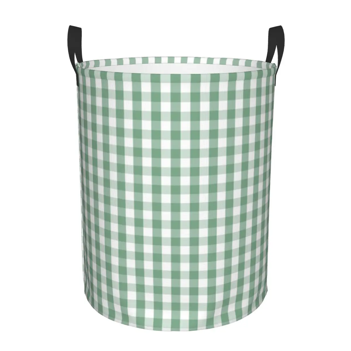 Moss Green Mini Gingham Check Plaid Laundry Basket Collapsible Large Clothing Storage Bin Geometric Baby Hamper