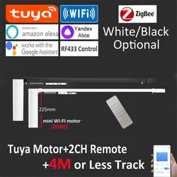 Motor eléctrico de cortina inteligente Tuya Wifi/zigbee, barra de 225mm + 4M o menos, Control de voz inteligente, Alexa, Google Assist Alice,RF433