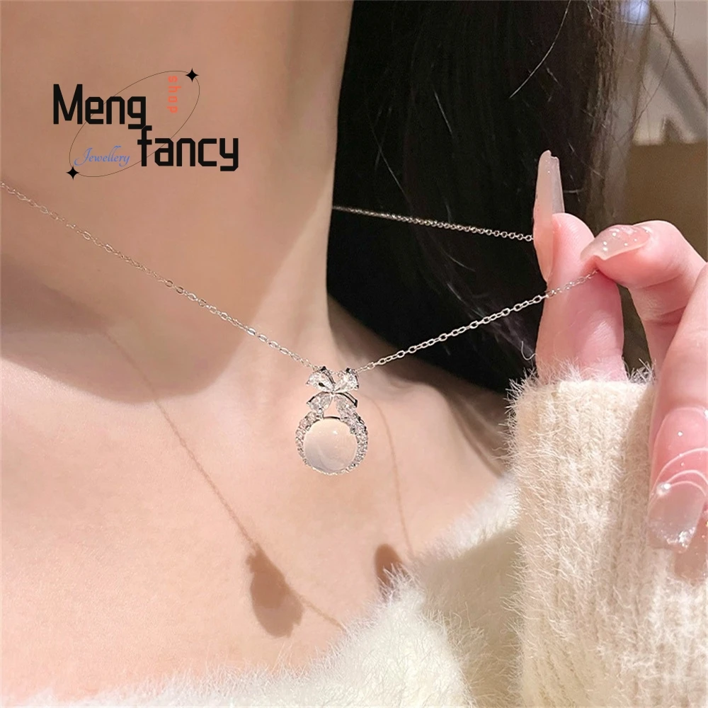 

New Egg-Faced Chalcedony Bow Necklace For Women Is A Light Luxury And Niche Birthday Gift For Girls Fashion Jewelry Best Selling