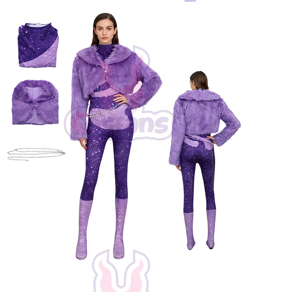 Crazy Animals City Cosplay Kostüm Gazelle Cosplay Lila Plüschmantel Mode Glamouröse Halloween Party Kleidung für Erwachsene Kinder