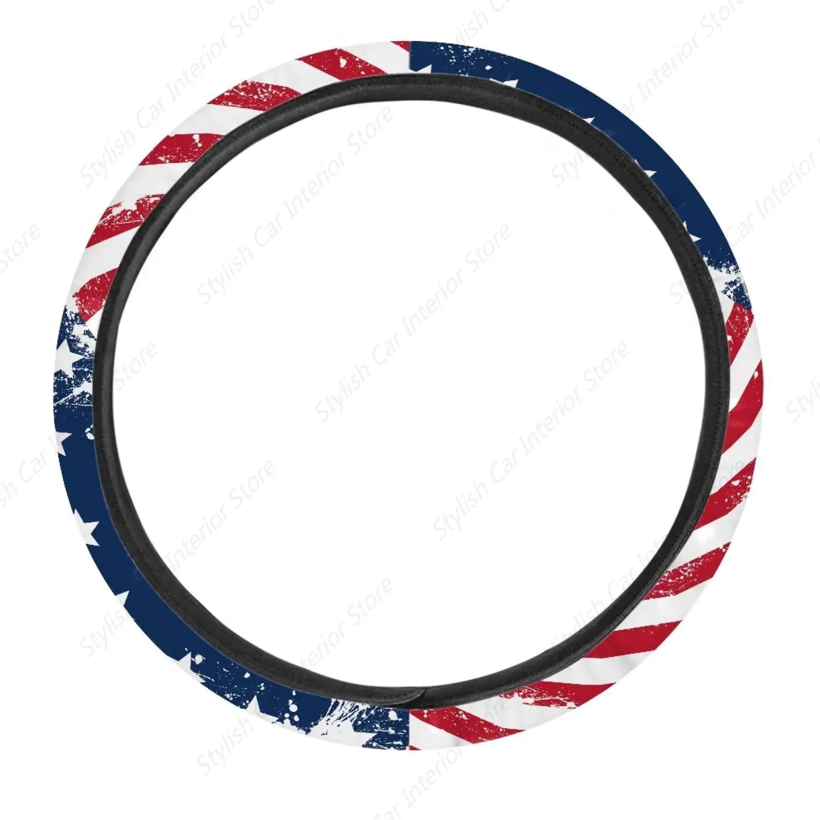 USA Flag Universal Steering Wheel Cover Grunge American Flag Brick Wall Red Blue Stripe Flag Universal Steering Wheel Cover