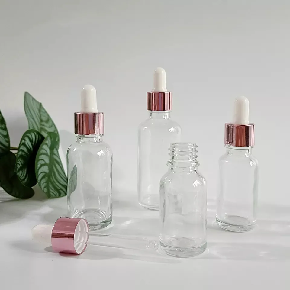 Wholesale 5ml-100ml Cosmetic Packaging Transparent Essential Oil Glass Dropper Bottles Empty Skincare Beauty Makeup Containers