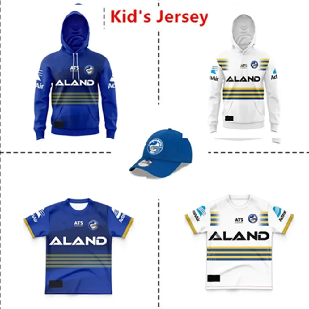 

Customization 2024 Parramatta Eels Kids Kit Hoodie Hat Home / Away Jersey Size: 16-26 （Print Custom Name Number）