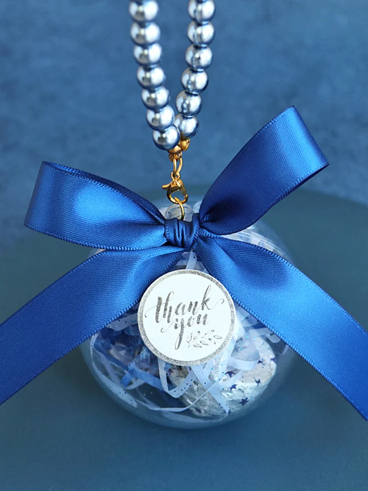 صندوق هدايا كرة كريستال مستدير من الأكريليك مع مقابض سوار لؤلؤي لحقيبة حلوى الزفاف وحفلات استقبال المولود الجديد، تغليف أنيق للحفلات #4