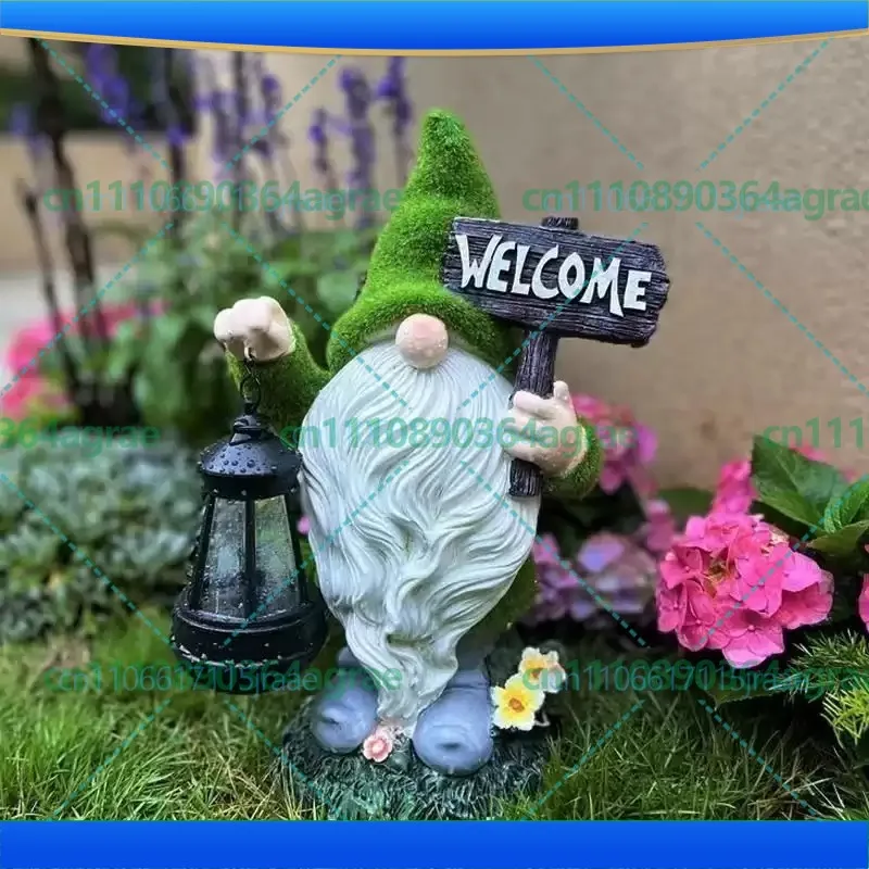 Resin Garden Elf Gnome Figurine With Solar Light Night‑Glow Statue for Patio Balcony Lawn Yard Outdoor Decor