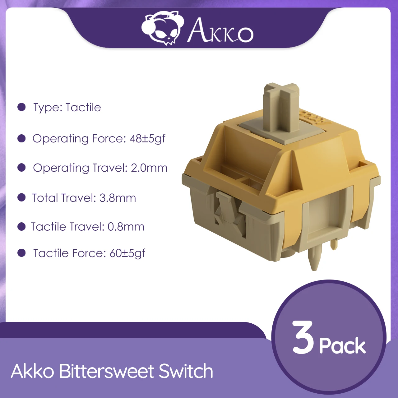 Akko Bittersweet Switch 5-pins 48gf gedempte Thocky tactiele schakelaar in de fabriek gesmeerd compatibel met Cherry MX mechanisch toetsenbord 45 stuks