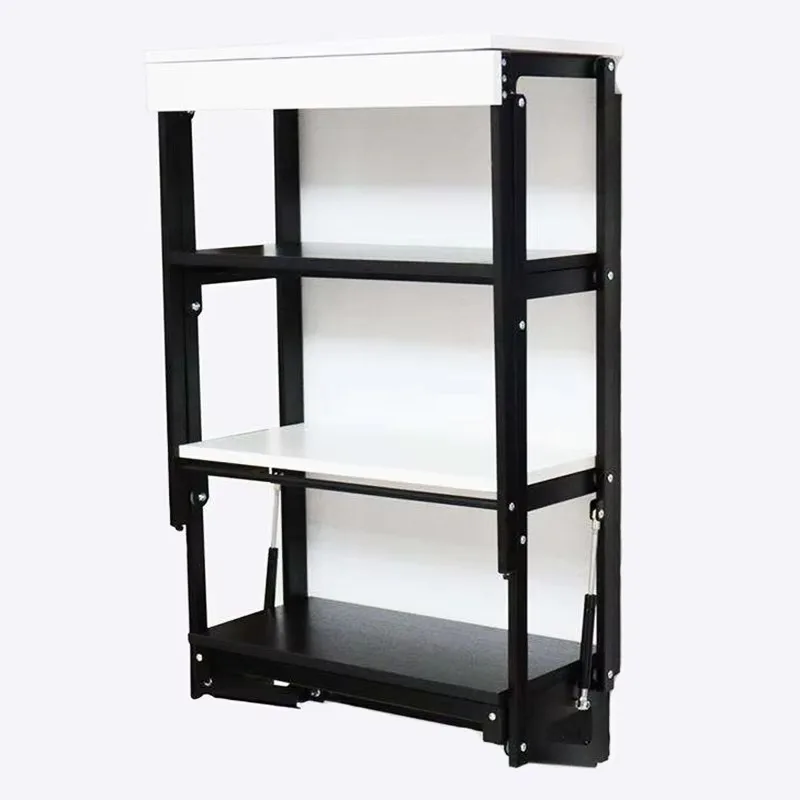 

Space-saving folding table 2-in-1 wall-mounted shelf convertible table iron frame with gas spring
