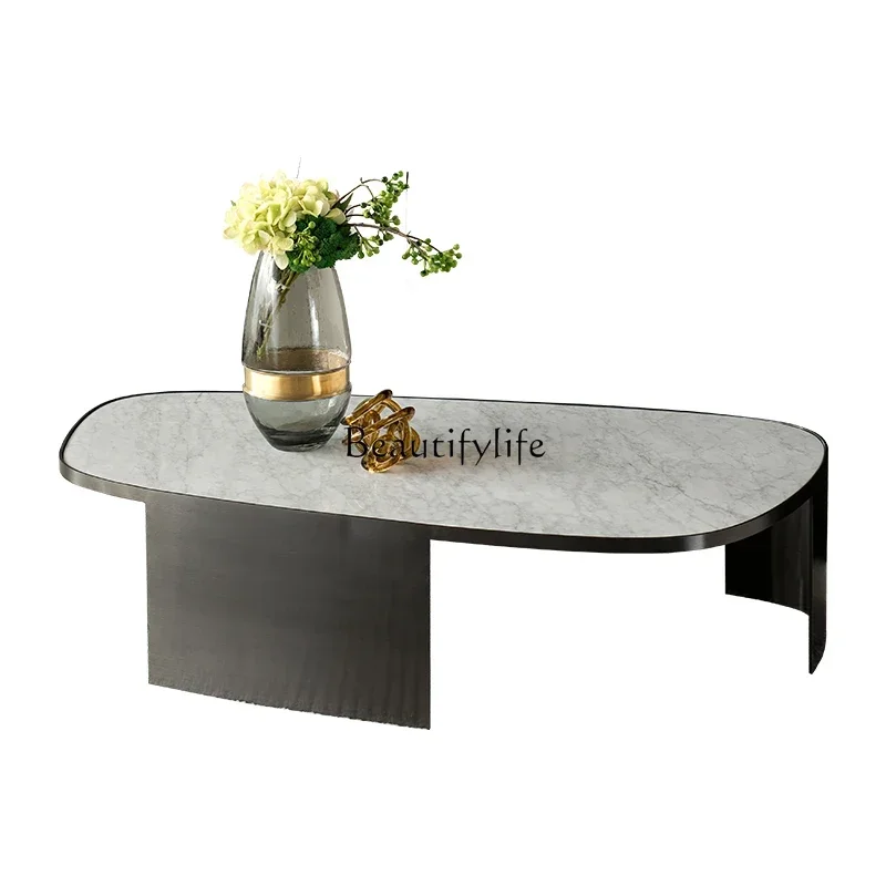 FG11Italian minimalist marble rock slab coffee table living room light luxury set