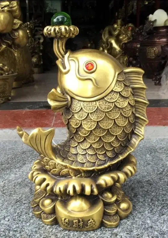 

32CM Chinese Very beautiful Brass Fish crafts decorations Statue