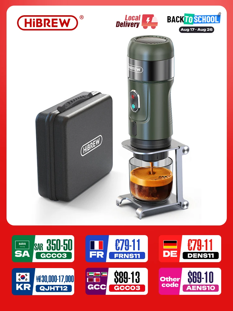 HiBREW Wireless Electric Portable Espresso Coffee Machine for Car & Home Camping Coffee Maker Fit Nespresso Dolce Capsule Powder