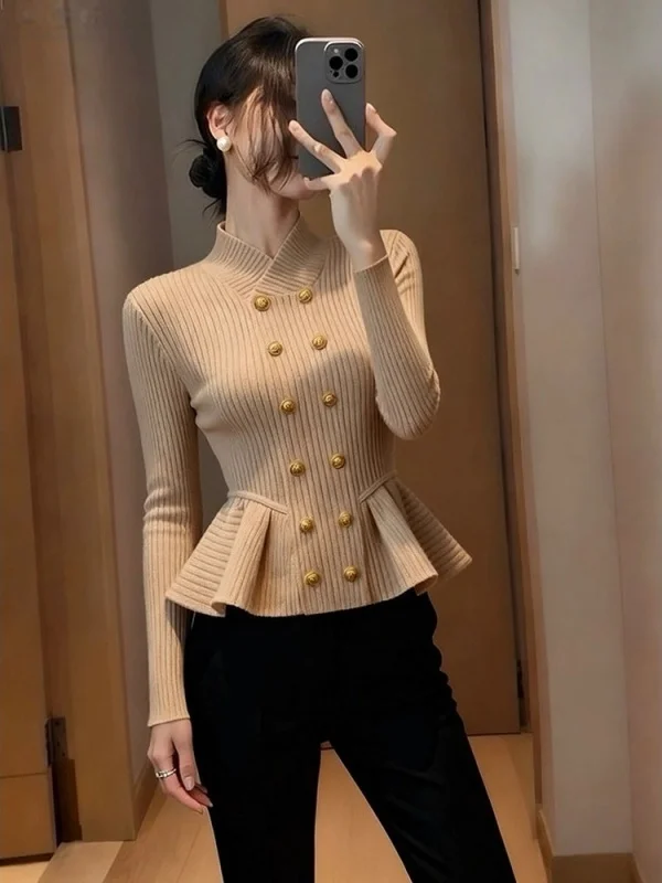 

Вязаный женский топ с пуговицами и длинными рукавами, повседневный, удобный, из мягкой ткани, осенний, модный, для носки отдельно.