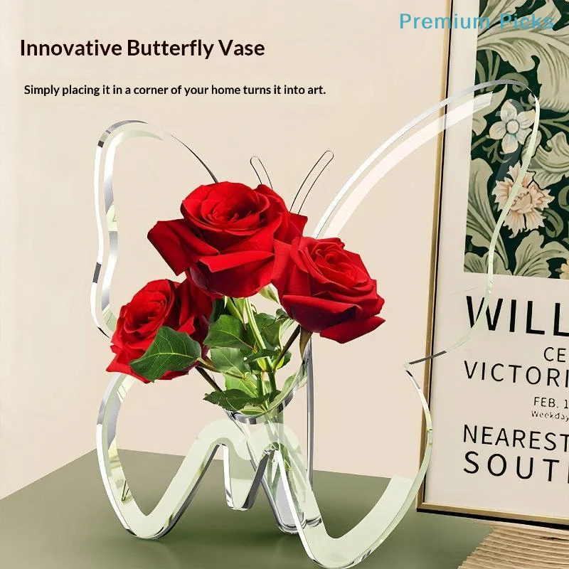 portableClear Acrylic Butterfly Shaped Vase High Transparent Hydroponic Container for Home Living Room Table Decor
