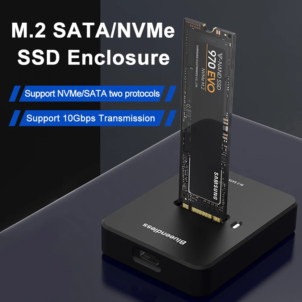 Dual Protocol M.2 SSD Hard Disk SATA NVMe Enclosure Box 10Gbps Reading Writing Speed SSD Case External Portable Hard Drive Base