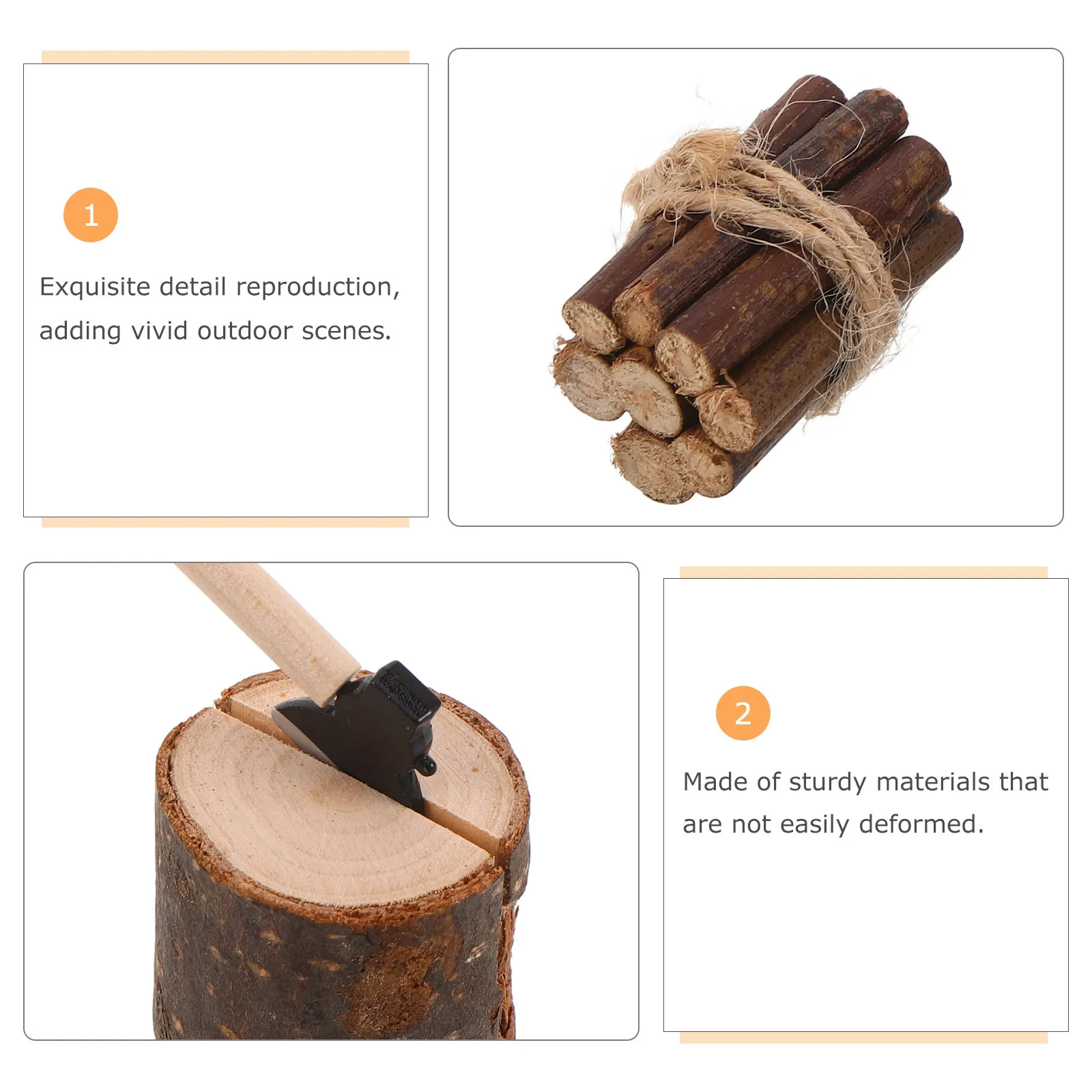 1Set Realistic Firewood Set with Miniature Wood Chopper and Tiny Hatchet Models for Dollhouse Farmhouse Decor Winter Camping