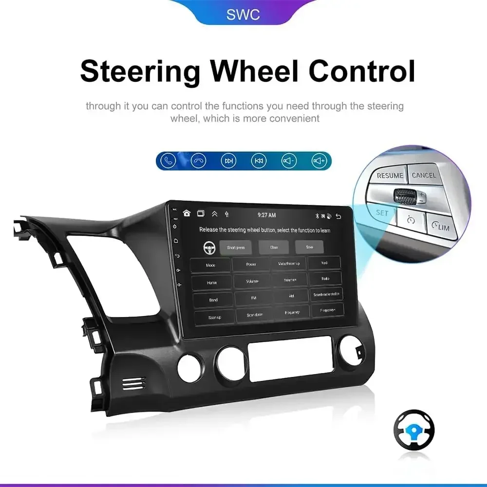 For 2006-2011 Honda Civic Android 13 In-Car Navigation System 10in Built-in with CarPlay+Android Auto/4+64GB - Left-Hand Drive