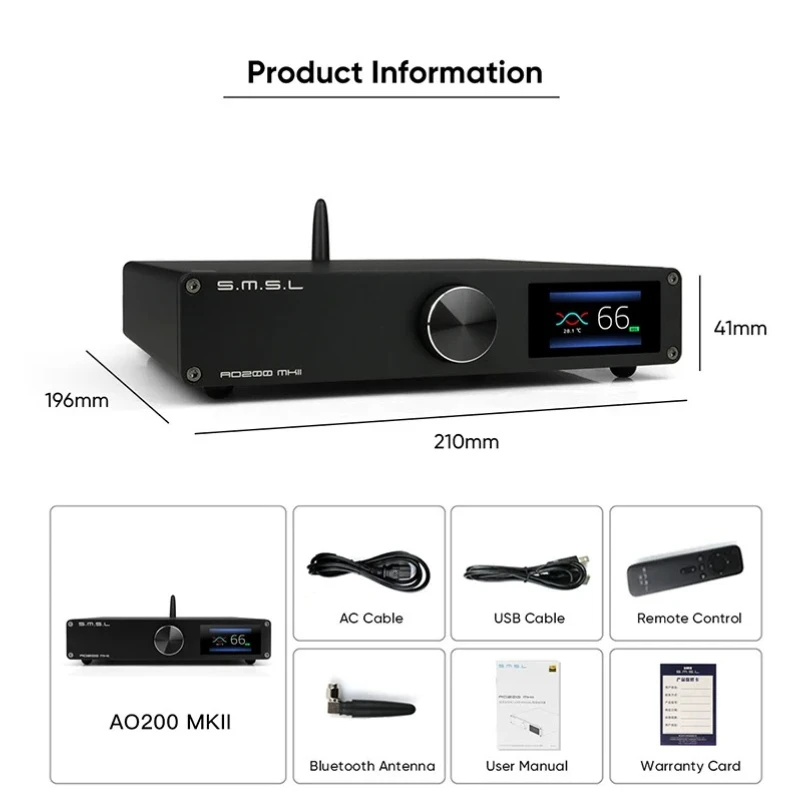 SMSL AO200 MKII Усилитель мощности с Bluetooth 5.0, высокопроизводительный, с симметричным входом и выходом для сабвуфера