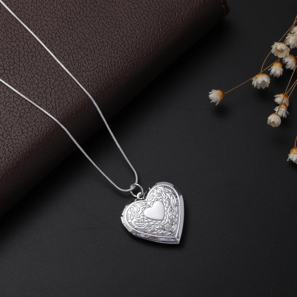 

Charms fine 925 Sterling Silver elegant Heart photo frame Pendant Necklace for woman Fashion trend Jewelry party Holiday Gifts