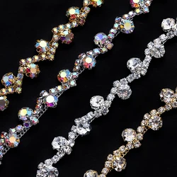 DUCRYSTARL 1Yard Rhinestone Trim Crystal Chain Gold/Silver Claw Crystal Sewing Craft DIY Wedding Dress Decoration