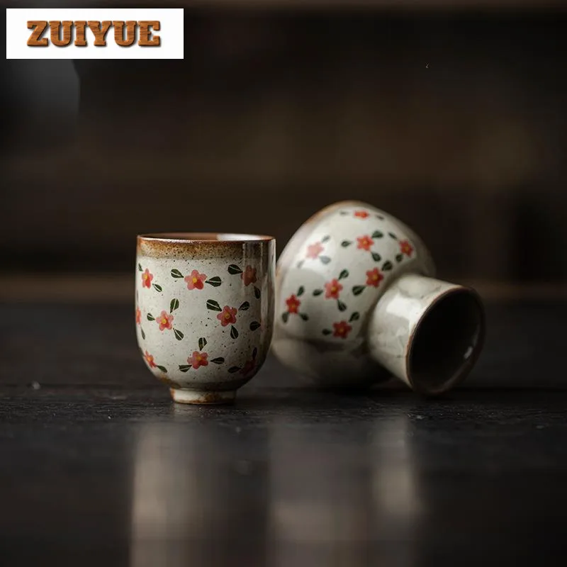 Coarse Ceramic Little Flower Teacup Household Handmade Master Cups Tea Cup Aesthetic Sample Tea Cup Mug Drinkware Craft 50/60ml