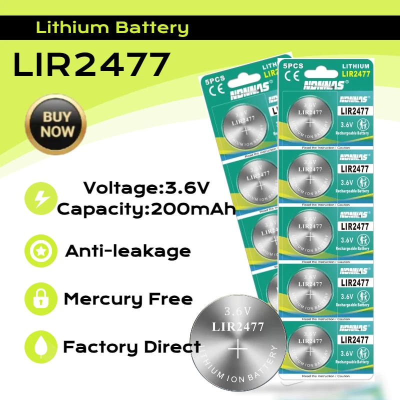 

High Quality LIR2477 3.6V Lithium Rechargeable Battery Replace CR2477 For Watch Calculator Tablets Remote Control Camera Clocks