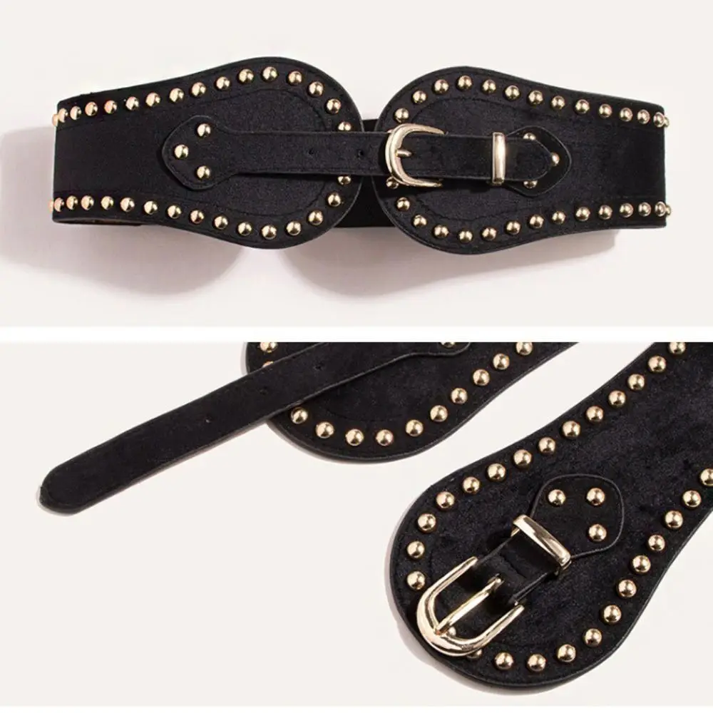 Adjustable Suede Rivet Belt Spicy Girl Western-style Pu Leather Corset Elasticity Body Shaping Elastic Cummerbunds Ladies