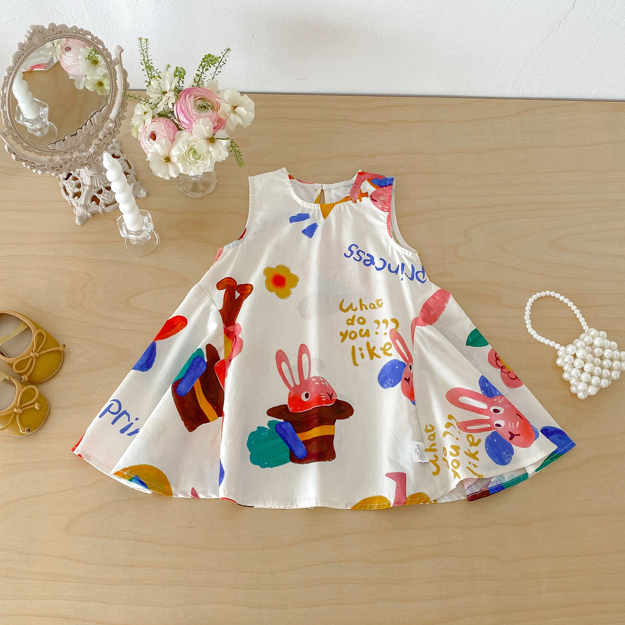 Children's Dress - Summer Lightweight Style - Girls' Cartoon Graffiti Skirt - Baby Vest Skirt-Sleeveless Skirt
