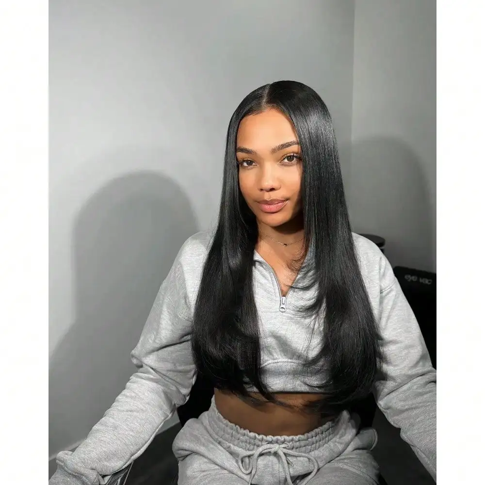 Pre Cut No Glue Ready to Wear 40 Inch 13x4 HD Lace Frontal Bone Straight Glueless Wig  Human Hair for Women image 2
