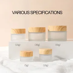 Wood Grain Lid Frosted Glass Cream Jar 5g 10g 15g 20g 30g 50g 60g 100g Round Cream Bottle Cosmetic Container Jar Screw Cap