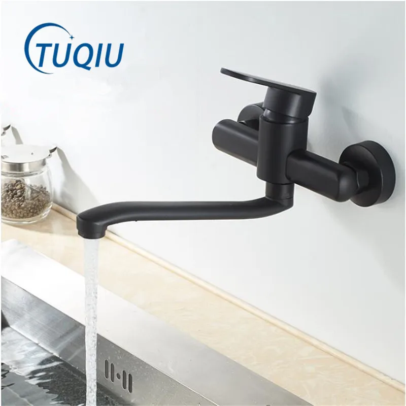 

Tuqiu Black Kitchen Faucet Swivel Pot Filler Tap Wall Mounted Hot and Cold Rotating Sink Tap Rotate Spout