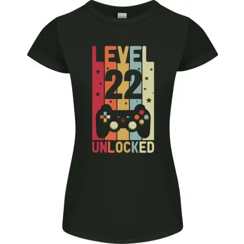 22nd Birthday 22 Year Old Level Up Gamming Womens Petite Cut T-Shirt