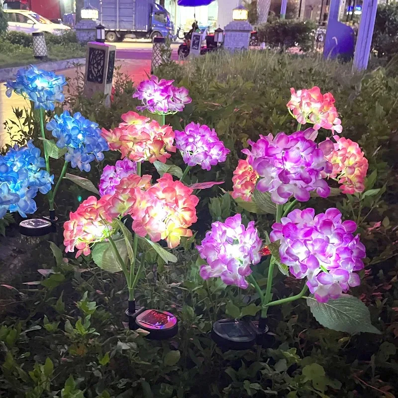 3 Heads Solar Hydrangea Light LED Artificial Flower Lights Used For Outdoor Yard Lawn Light Garden,Lawn,Fence,Pathway Decoration