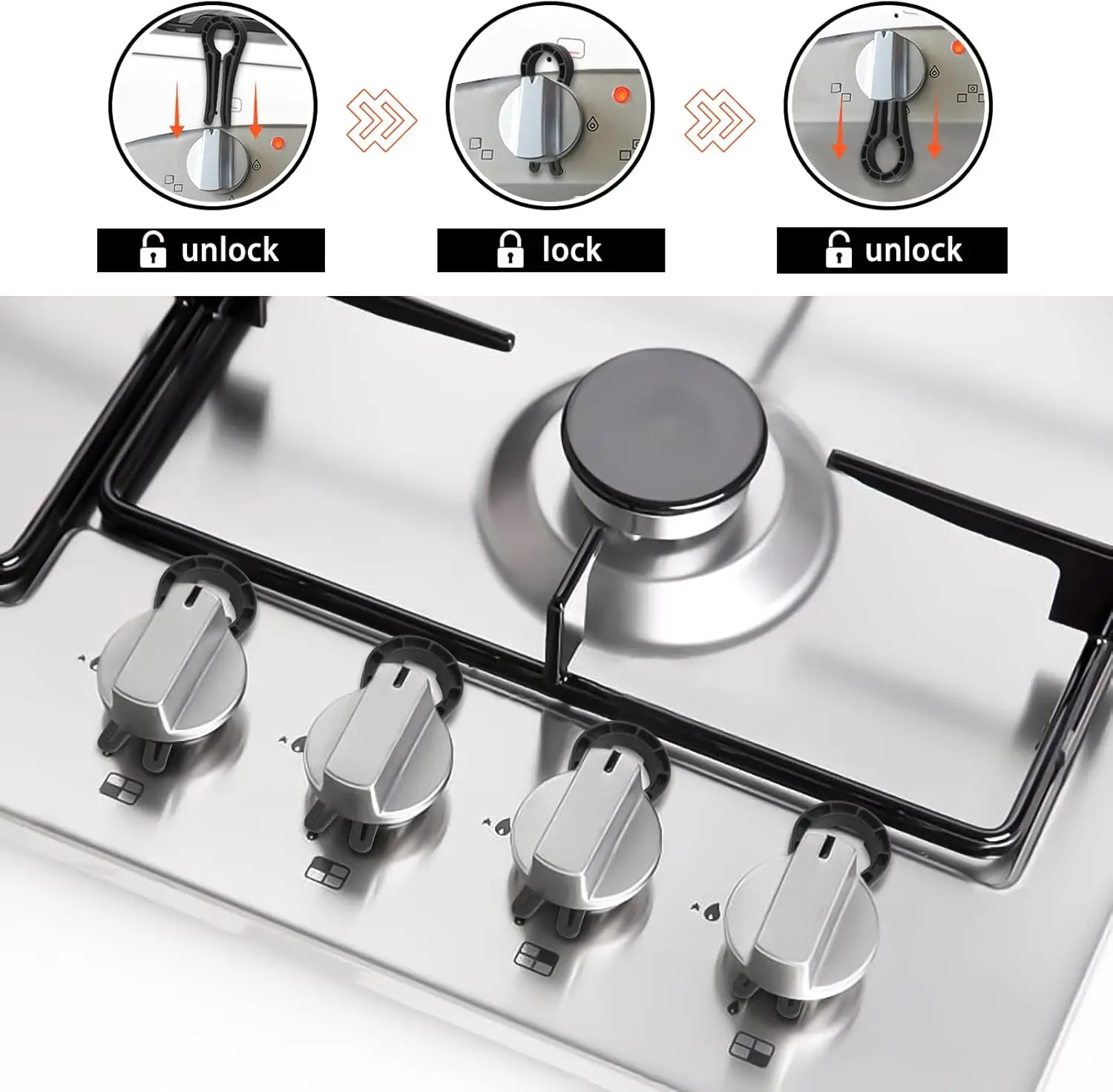 Childproof Kitchen Safety Set Gas Stove Knob Locks Oven Knob Covers Door Handle Guards for Complete Protection From Kids Pets
