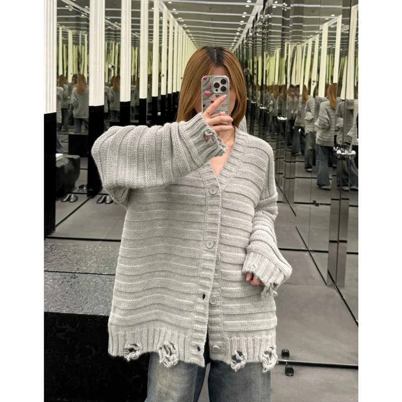 

Женский вязаный шерстяной кардиган с V-образным вырезом, бахромой, свободного кроя, повседневный, с длинными рукавами, теплый, на пуговицах, из мягкой шерсти